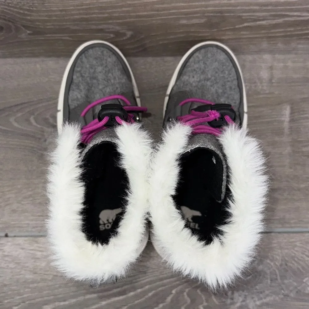 Sorel Youth Explorer Lace Quarry Gray Lavender Waterproof Big Girl Sz 4 Boots